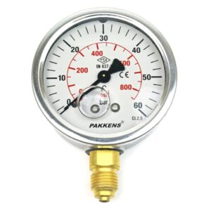 Pakkens Bottom Connection Glycerin-Filled Pressure Gauge Ø63 mm 0-60 Bar 1/4''