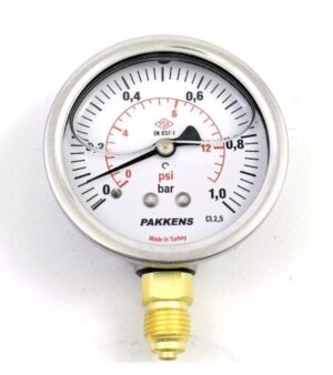PAKKENS Bottom Connection Glycerin Filled Pressure Gauge Ø63 mm 1 Bar 1/4"