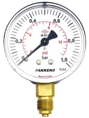 PAKKENS Bottom Connection Dry Type Pressure Gauge R 1/4" 1.6 Bar 63 mm
