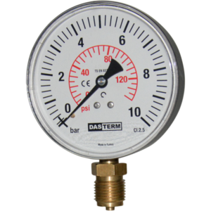 DASTERM Bottom Entry Pressure Gauge 10 Bar Ø100 Glycerin Filled