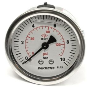 PAKKELS Rear Connection Glycerin-Filled Pressure Gauge Ø63 mm 10 Bar