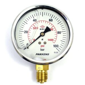 PAKKENS Bottom Connection Glycerin Filled Pressure Gauge Ø100 mm 100 Bar 1/2"