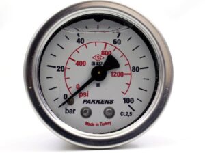 PAKKENS Back Connection Glycerin Filled Pressure Gauge Ø100 mm 100 Bar 1/2"