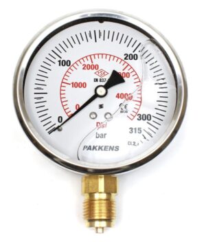 PAKKENS Bottom Connection Glycerin-Filled Pressure Gauge Ø100 mm 315 Bar 1/2''