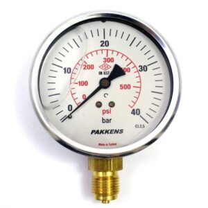 Pakkens Bottom Connection Glycerin Filled Pressure Gauge Ø100 mm 40 Bar 1/2''