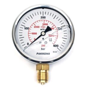 Pakkens Bottom Connection Glycerin Filled Pressure Gauge Ø100 mm 0-400 Bar 1/2"