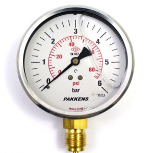 Pakkens Bottom Connection Glycerin Filled Pressure Gauge Ø100 mm 6 Bar 1/2"