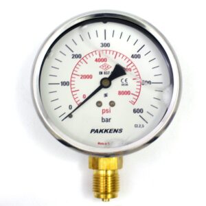 Pakkens Bottom Connection Glycerin Filled Pressure Gauge Ø100 mm 600 Bar 1/2"