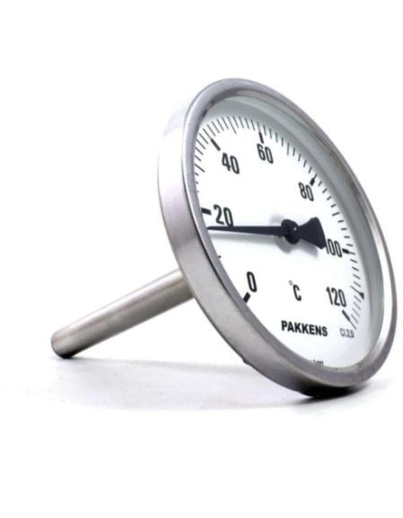 PAKKENS Back Connection Bi-Metal Thermometer Ø100mm 250°C 1/2'' 15cm