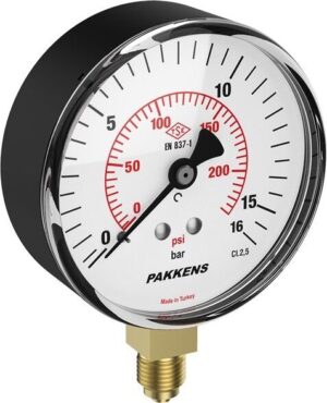 PAKKENS Bottom Connection Dry Type Pressure Gauge Ø50 mm 16 Bar 1/4''