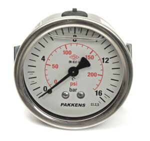 PAKKENS Back Connection Glycerine Filled Pressure Gauge Ø63 mm 16 Bar