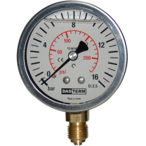 DASTERM Glycerine-Filled Bottom Connection Pressure Gauge Ø100 16 Bar 1/2'' Cl 2.5