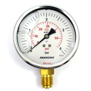 Pakkens Bottom Connection Glycerin Filled Pressure Gauge Ø160 mm 4 Bar 1/2'' CL 1,6