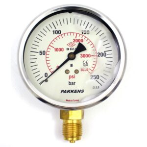 PAKKENS Bottom Connection Glycerin-Filled Pressure Gauge Ø160 mm 250 Bar 1/2'' CL 1.6
