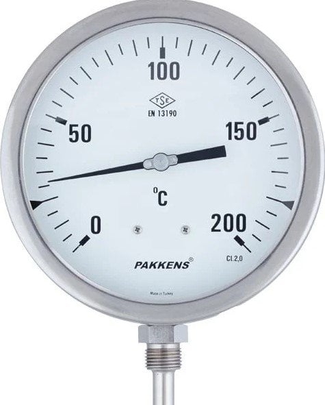 PAKKENS Bottom Connection Thermometer Ø100mm 200°C 1/2'' 25cm