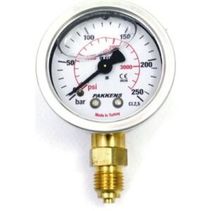 PAKKENS Bottom Connection Glycerin Filled Pressure Gauge 250 Bar 63 mm CL 1.6