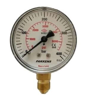 PAKKENS Bottom Connection Dry Type Pressure Gauge Ø100 mm 400 Bar 1/2''