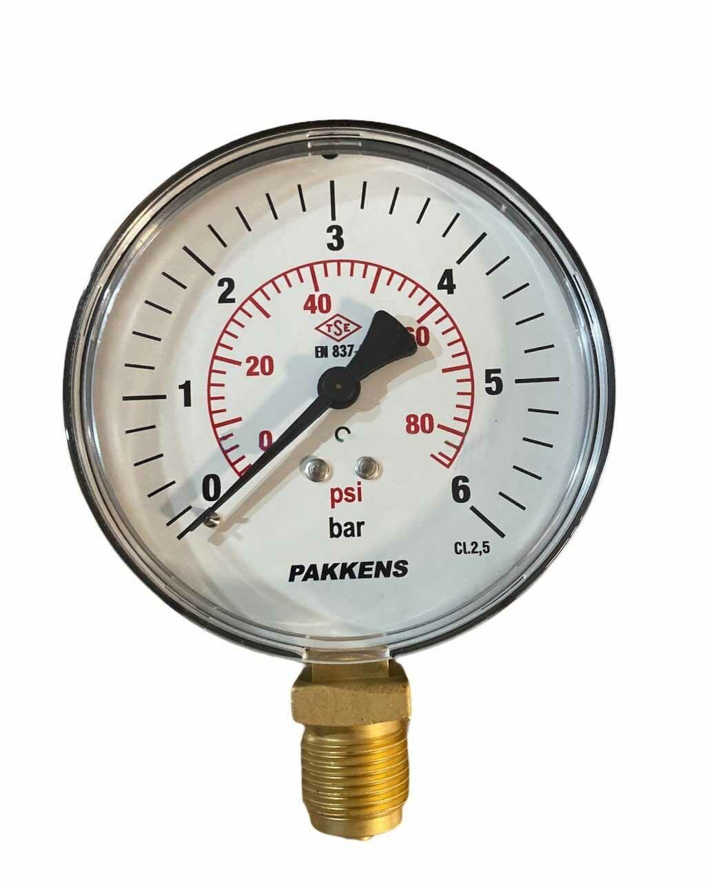 PAKKENS Bottom Connection Pressure Gauge Ø100 mm 6 Bar 1/2"