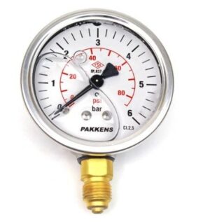 PAKKENS Bottom Connection Glycerine Filled Pressure Gauge R 1/4" 6 Bar