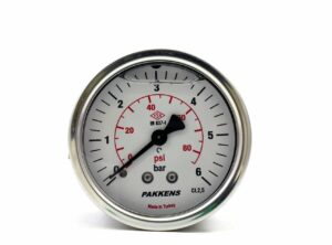 PAKKENS Back Connection Glycerine Filled Pressure Gauge Ø50mm 0-6 Bar