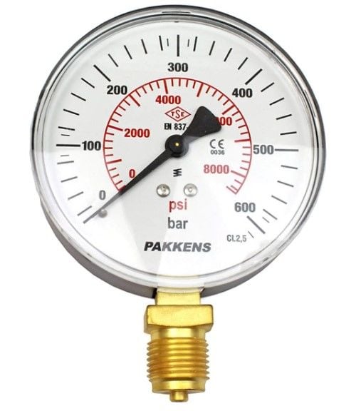PAKKENS Bottom Connection Pressure Gauge Ø100 mm 315 Bar 1/2"