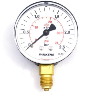 PAKKENS Bottom Connection Pressure Gauge Ø63 mm 2.5 Bar 1/4''