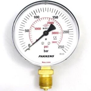 PAKKENS Bottom Connection Pressure Gauge Plastic Case Ø63 mm 250 Bar 1/4''