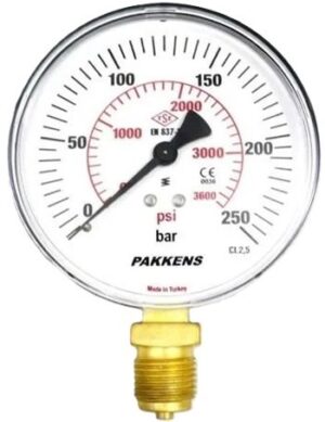 PAKKENS Bottom Connection Pressure Gauge Ø40mm 250 Bar 1/8''