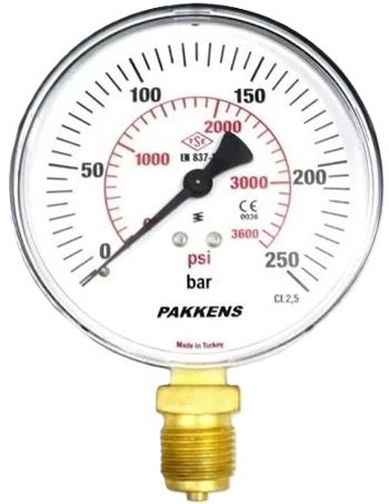 PAKKENS Bottom Connection Pressure Gauge Ø40mm 250 Bar 1/8''