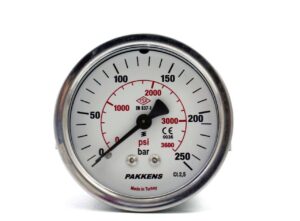 Pakkens Back Connection Panel Type Pressure Gauge Ø63 mm 250 Bar 1/4''