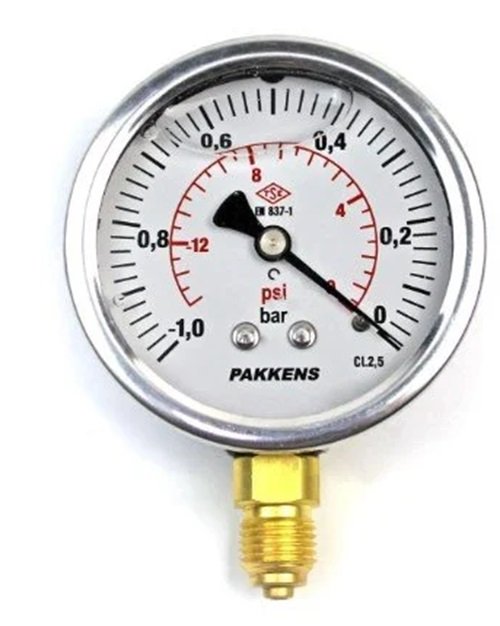 PAKKENS Bottom Connection Glycerine-Filled Vacuum Pressure Gauge Ø63 -1/0