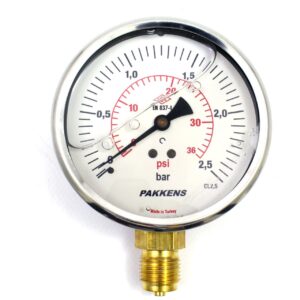 PAKKENS Glycerin-Filled Stainless Steel Pressure Gauge Ø100mm 2.5 Bar
