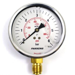 PAKKENS Bottom Connection Glycerin Filled Pressure Gauge Ø160mm 6 Bar