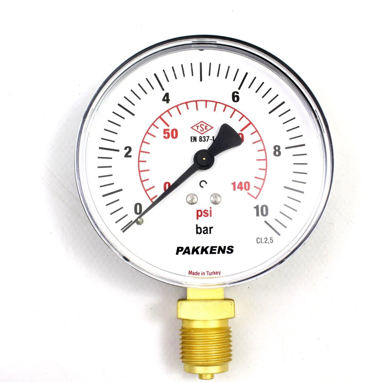 PAKKENS Bottom Connection Dry Type Pressure Gauge Ø63 mm 10 Bar 1/4''