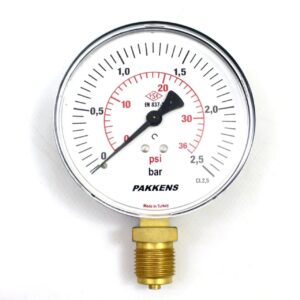 PAKKENS Bottom Connection Manovacuum Gauge Ø63 mm -1/5 Bar 1/4''