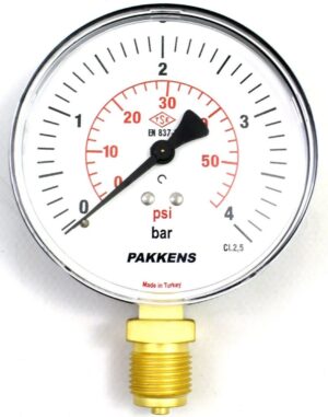 PAKKENS Bottom Connection Pressure Gauge Ø63 mm 0-4 Bar 1/4"