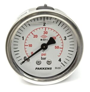 PAKKENS Bottom Connection Glycerin-Filled Vacuum Pressure Gauge Ø63 -1/+3 Bar
