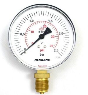 PAKKENS Bottom Connection Pressure Gauge Ø100 mm 2.5 Bar 1/2"