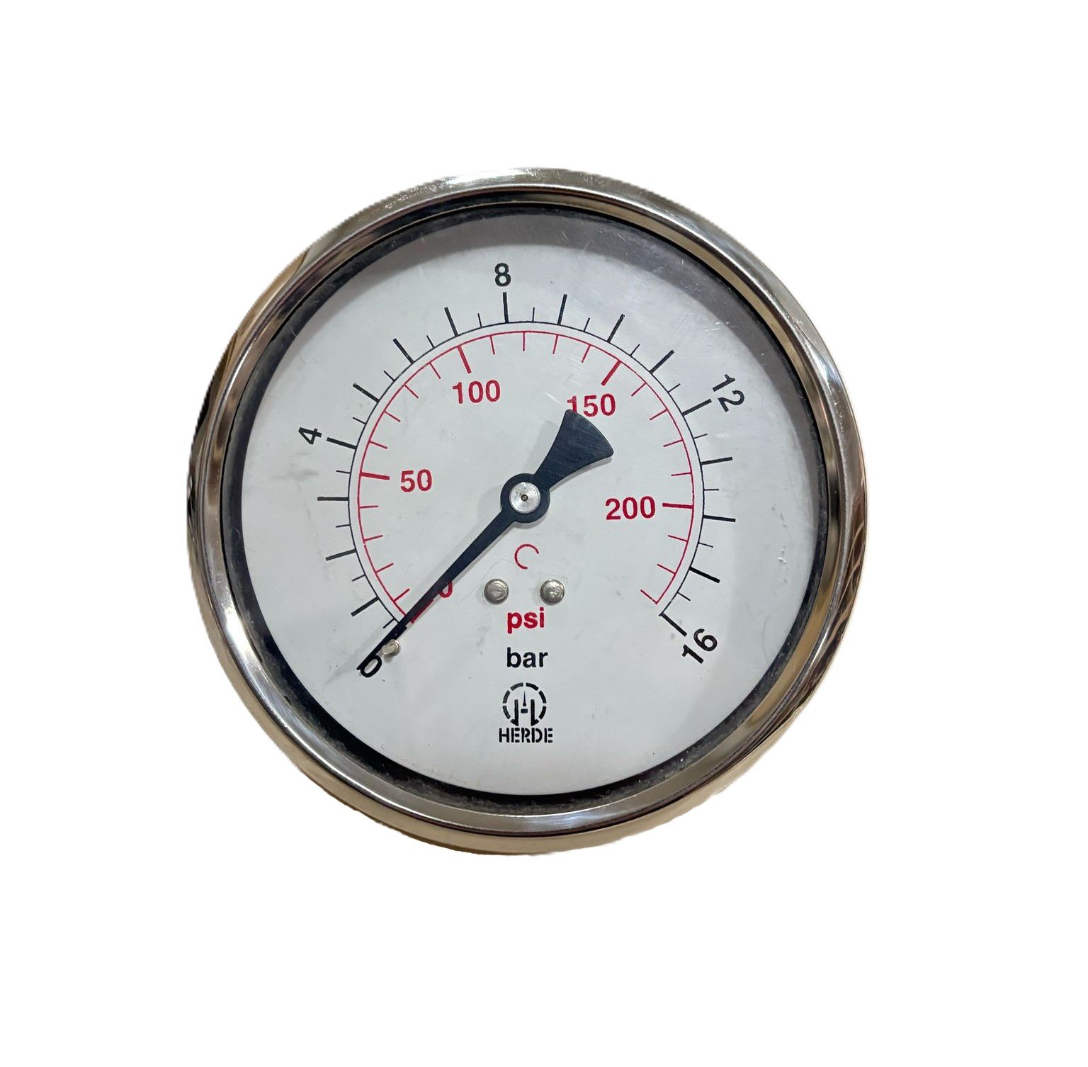 HERDE Glycerin-Filled Pressure Gauge Ø100 mm 16 Bar Rear Connection