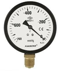PAKKENS Bottom Connection Vacuum Pressure Gauge Ø100 mm 760/0 mmHg