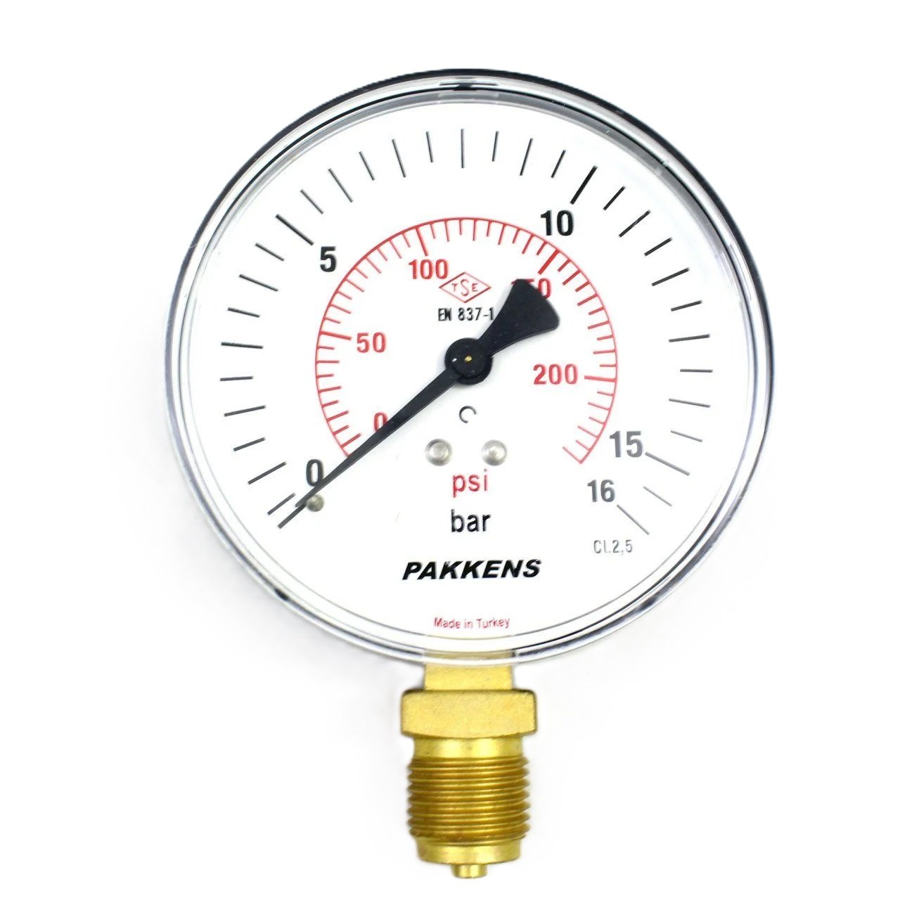 PAKKENS Pressure Gauge Ø100 mm 16 Bar 1/2"