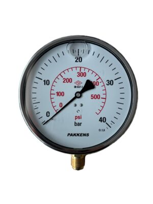 PAKKENS Bottom Connection Glycerin Filled Pressure Gauge Ø160 mm 40 Bar