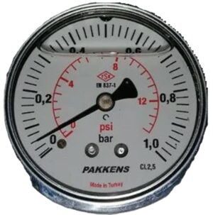 PAKKENS Back Connection Glycerin Filled Pressure Gauge Ø63 mm 1 Bar