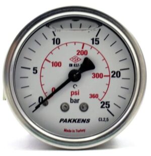 PAKKENS Back Connection Glycerin Filled Pressure Gauge 0-25 Bar Ø50