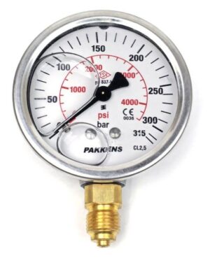 PAKKENS Bottom Connection Glycerin Filled Pressure Gauge Ø63 mm 0-315 Bar 1/4''