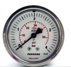 PAKKENS Back Connection Pressure Gauge Ø63 mm 0-4 Bar 1/4"