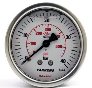PAKKENS Rear Connection Glycerin Filled Pressure Gauge Ø100 40 Bar 1/2"