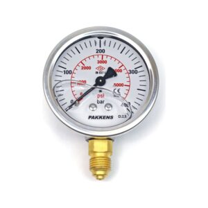 PAKKENS Bottom Connection Glycerin-Filled Pressure Gauge Ø63 mm 0-400 Bar 1/4''