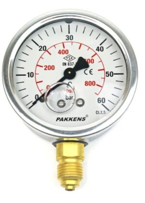 PAKKENS Bottom Connection Glycerin-Filled Pressure Gauge Ø50 mm