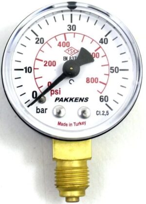 Pakkens Bottom Connection Dry Type Pressure Gauge R 1/4'' 60 Bar 50 mm